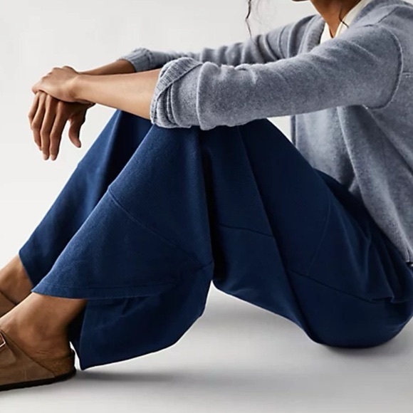 Free People Beach Leo Wide Leg Cotton Culotte Pants Blue XS - Picture 2 of 11